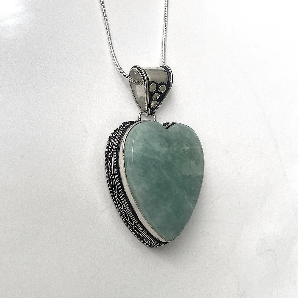 Heart-shaped Amazonite Pendant .925 ss overlay - Picture 3 of 4